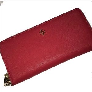 Red Tory Burch Continental Wristlet Wallet